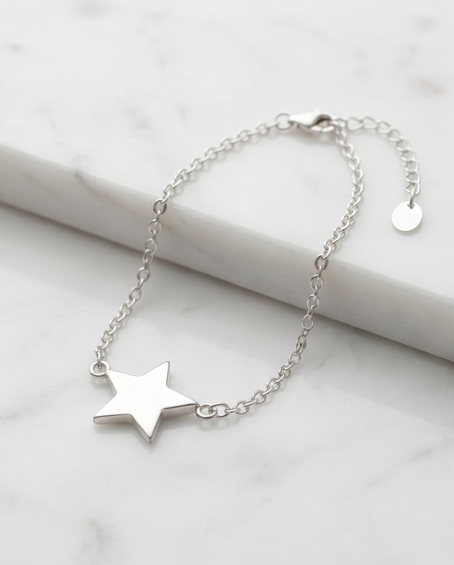 Sterling Silver Chain Bracelet with Star Center | Laura Vailas Jewelry